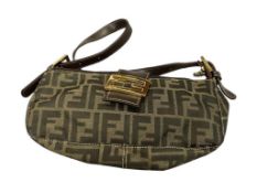 FENDI ZUCCA FF MONOGRAM HAND BAG WITH GOLD FINISH HARDWARE