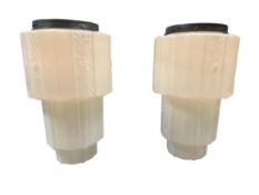 PAIR OF ART DECO SKYSCRAPPER PENDANT MILK GLASS LAMPS OFTEN CALLED WEDDING CAKE STYLE LAMPS