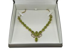 ELEGANT STERLING SILVER YELLOW GOLD OVERLAY PERIDOT AND DIAMOND NECKLACE