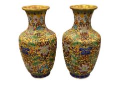 VINTAGE PAIR OF CHINESE CLOISONNE ENAMEL VASES INTRICATE FLORAL AND FOLIATE MOTIFS