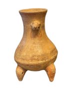 PRE-COLUMBIAN TERRACOTA THREE-FOOTED VESSEL EFFIGY FIGURAL POLYCHROME