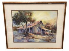 HAL BOOTH CALIFORNIA ARTIST LARGE WATERCOLOR ON PAPER TITLED EDEN CANYON BARN #196