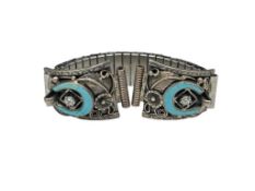 VINTAGE NAVAJO STERLING SILVER INALID TURQUOISE HORSESHOE WATCH TIPS WITH CZ ACCENTS