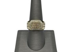 MEN'S 14K YELLOW GOLD CHAMPAGNE AND WHITE DIAMOND RING FEATURING AN OCTAGONAL DESIGN