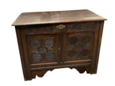 JACOBEAN STYLE HAND CRAFTED DOWRY CHEST CRAFTED FROM QUARTER SAWN OAK WITH FORGED HARDWARE