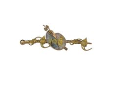 ANTIQUE LATE 1800'S 14K YELLOW GOLD FIGURAL ARTIST PALETTE BROOCH FEATURING GOLD AND QUARTZ SPECI...