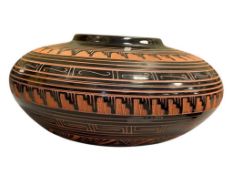 LARGE HAND PAINTED AND ETCHED NAVAJO POTTERY POT SIGNED J.D.