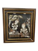 VINTAGE THAI SILK PAINTING OF TWO SEATED FEMALE FIGURES