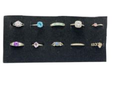 10 ASSORTED RINGS INCLUDING NINE STERLING SILVER AND ONE 18K GOLD PLATED