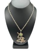 STERLING SILVER MODERNIST ABSTRACT PENDANT FEATURING PRECIOUS STONES AND STERLING NECKLACE