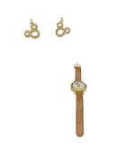 DISNEY MICKEY MOUSE LORUS QUARTZ WRISTWATCH AND GOLD TONE RHINESTONE DISNEY MICKEY MOUSE EARRINGS