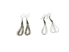TWO PAIRS OF VINTAGE STERLING SILVER LIQUID SILVER MULTI-STRAND DANGLE EARRINGS