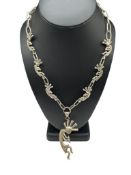 ANTIQUE NAVAJO SIGNED SAND CAST STERLING SILVER KOKOPELLI PENDANT NECKLACE