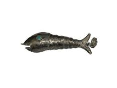 VINTAGE MEXICAN SIGNED ARTICULATED STERLING SILVER FISH BROOCH WITH PAINTED EYES