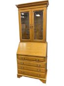 ETHAN ALLEN OAK DROP FRONT SECRETARYS DESK WITH BOOKCASE TOP