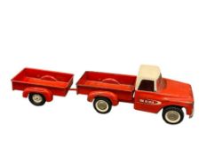 1960'S TRU SCALE INTERNATIONAL PRESSED STEEL PICK UP TRUCK WITH TRAILER