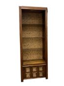 1980'S OAK TALL BOOKCASE WITH STORAGE DRAWER AND LIGHT