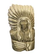 JORGE E. HAND CARVED GREY SOAPSTONE INDIAN CHIEF BUST DATED 1996`