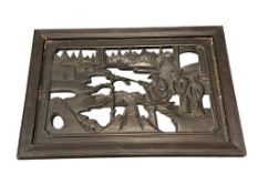 VINTAGE CHINESE EBONIZED CARVED WOOD RELIEF PANEL