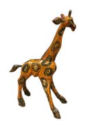 WHIMSICAL CARVED WOOD AND HAND PAINTED GIRAFFE ANIMAL STATUE