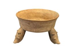 ANCIENT PRE-COLUMBIAN ARTIFACT THREE-FOOTED RATTLE LEG BOWL