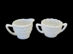 MID-20TH CENTURY VINTAGE MILK GLASS CUBIST CREAMER AND SUGAR