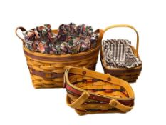 THREE 1990'S LONGABERGER HAND WOVEN MAPLE BASKETS