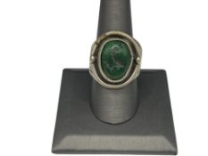 VINTAGE NAVAJO ARTIST SIGNED JT STERLING SILVER GREEN TURQUOISE RING