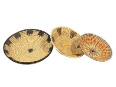 THREE VINTAGE NATIVE AMERICAN WOVEN BASKETS FEATURUING PIMA OR POSSIBLY PAPAGO DESIGNS
