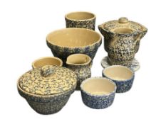 ROSEVILLE POTTERY AND ROBINSON RANSBOTTOM BLUE AND WHITE SPONGEWARE POTTERY