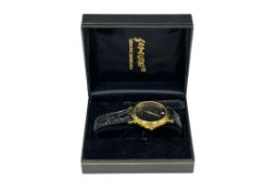GENEVA QUARTZ WRISTWATCH WITH BLACK LEATHER BAND AND ORIGINAL BOX