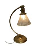 FOOTED BRASS TABLE LAMP WITH ETCHED CLEA GLASS SHADE