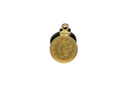 1852 U.S. LIBERTY HEAD $1 GOLD COIN ENCASED IN GOLD FILLED BEZEL PENDANT