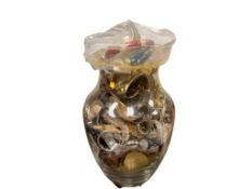 GLASS VASE FILLED WITH COSTUME JEWELRY