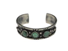 VINTAGE STERLING SILVER GREEN TURQUOISE CUFF BRACELET