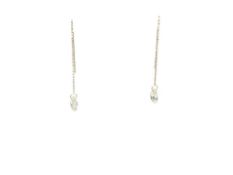 14K WHITE GOLD FACETED TEAR DROP CZ THREADER DANGLE EARRINGS