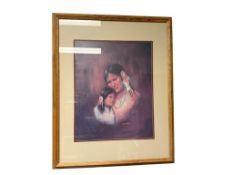 VINTAGE MARIANNE CAROSELLI NATIVE AMERICAN MOTHER AND DAUGHTER PRINT