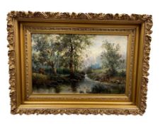 EARLY 20TH CENTURY ANTIQUE ORIGINAL OIL ON CANVAS EUROPEAN LANDSCAPE PAINTING SIGNED BY ARTIST