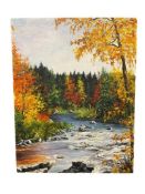 PAULA LYNCH NORTHERN CALIFORNIA ARTIST VINTAGE ORIGINAL OIL ON CANVAS BOARD TITLED AUTUMN LIFE