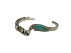 ZUNI E. EUSTACE ARTIST SIGNED STERLING SILVER GREEN TURQUOISE CUFF BRACELET