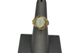 14K YELLOW GOLD DESIGNER HALLMARKED ROUND CABOCHON OPAL FREEFORM RING