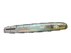 VINTAGE HAND PAINTED CHAINSAW BAR WITH COLONIAL / FOLK ART SCENE