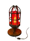 NAUTICAL / MARITIME HEAVY BRASS LAMP WITH RUBY RED GLASS GLOBE