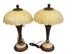 ANTIQUE STYLED GLASS AND OIL RUBBED BRONZE PAIR OF TABLE LAMPS
