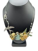 UNIQUE FAIRYTALE BIRD BIB STATEMENT NECKLACE FEATURING NATURE INSPIRED THEME
