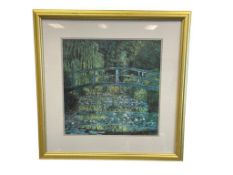 CLAUDE MONET WORLD RENOWN ARTIST PRINT TITLED WATER LILIES AND JAPANESE BRIDGE CIRCA 1899