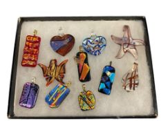 ARTISAN MADE HAND BLOWN ART GLASS PENDANTS INCLUDING SEVERAL IRIDESCENT PENDANTS