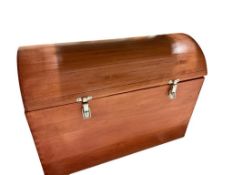 PINE DOVE TAILED WOODEN TREASURE CHEST WITH HIDDEN COMPARTMENT ON LID