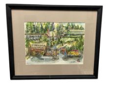 LINDA KPTTKE ORIGINAL WATERCOLOR ON PAPER PONDERSA RANCH HOME OF BONANZA PAINTING