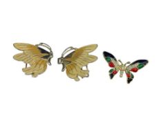 FIGURAL BUTTERFLY COSTUME JEWELRY BROOCH AND BUCKLE FEATURING ENAMELED DESIGNS